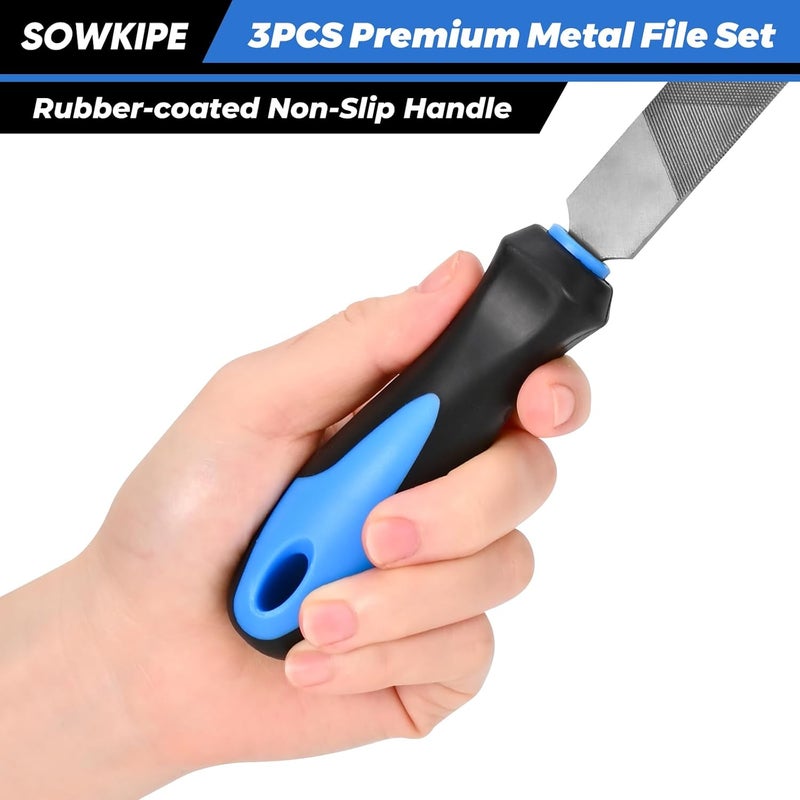 SOWKIPE 3-Piece Metal File Set, Premium High-Carbon Steel Files, 8 Inches, Includes Flat, Round, and Half-Round, Perfect for Metal, Wood, and More - Image 5